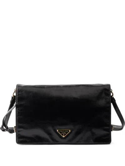 Prada Medium Leather Shoulder Bag In Black