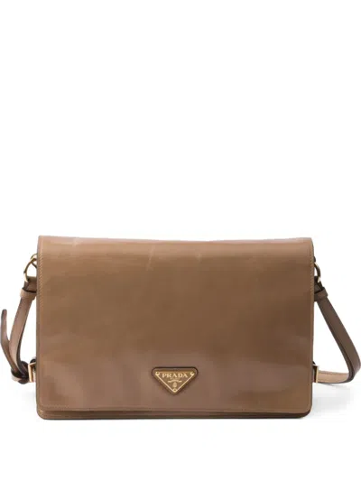 Prada Medium Leather Shoulder Bag In Powder