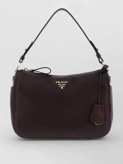 Prada Medium Leather Shoulder Bag Adjustable Strap In Brown
