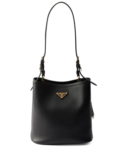 Prada Bucket Leather Shoulder Bag In F0002 Nero