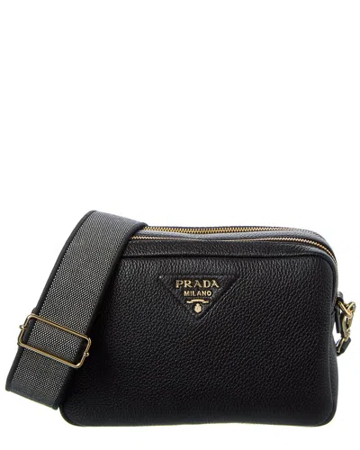 Prada Medium Leather Shoulder Bag In Black