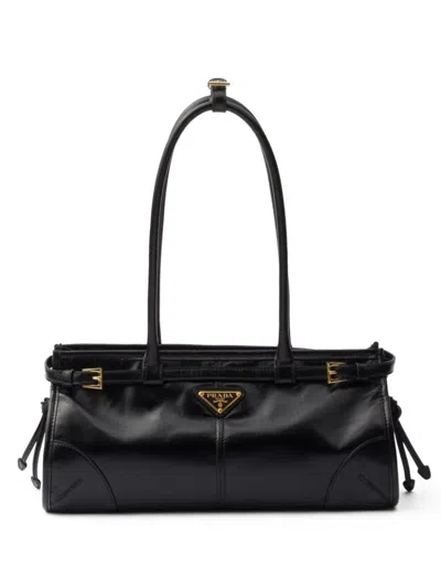 Prada Medium Leather Shoulder Bag In Black