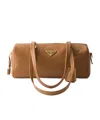 Prada Re-nylon And Leather Medium Top-handle Bag With Padlock In Brown