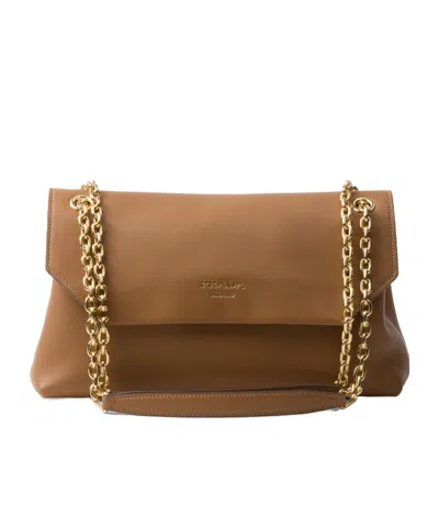 Prada Medium Leather Shoulder Bag In Caramel Color