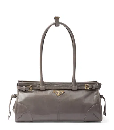 Prada Medium Leather Shoulder Bag In Grey