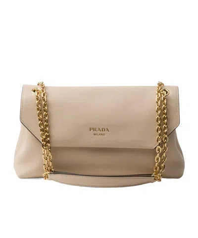 Prada Medium Leather Shoulder Bag In Travertine