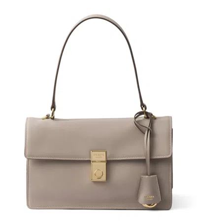 Prada Soft Sound Medium Leather Shoulder Bag In Pumice Stone