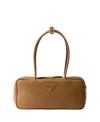 Prada Leather Shoulder Bag Double Handles Rectangular In Brown