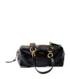 Prada Leather Handbag With Double Handles And Front Pocket In Black