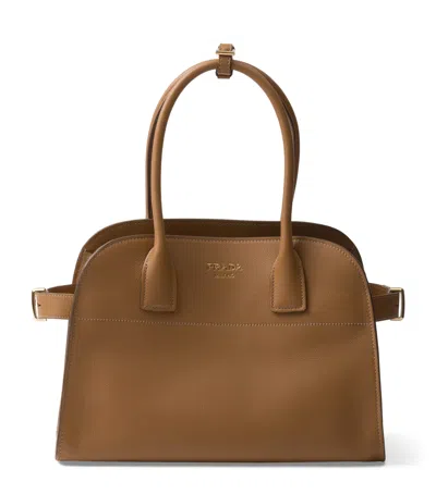 Prada Medium Leather Top-handle Bag In Caramel