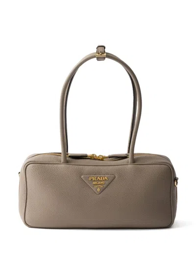 Prada Medium Leather Top-handle Bag In Clay Grey