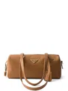 Prada Medium Leather Top-handle Bag With Padlock In Brown