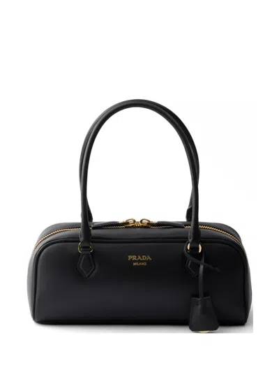 Prada Medium Leather Top-handle Bag In Black
