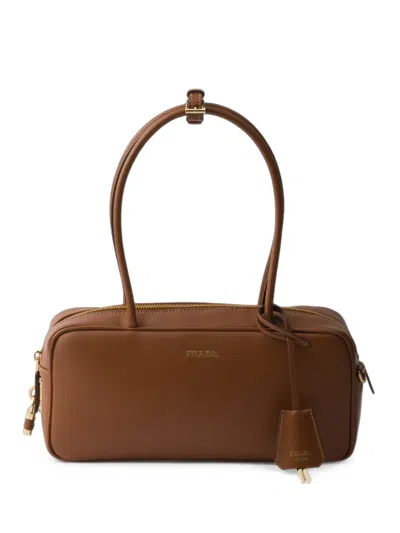 Prada Medium Leather Top-handle Bag In Brown