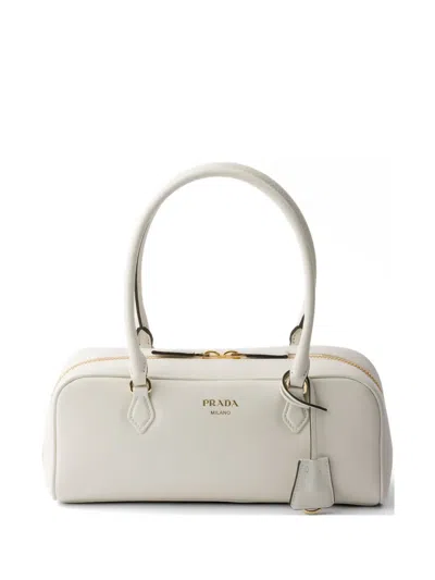 Prada Medium Leather Top-handle Bag In Neutral