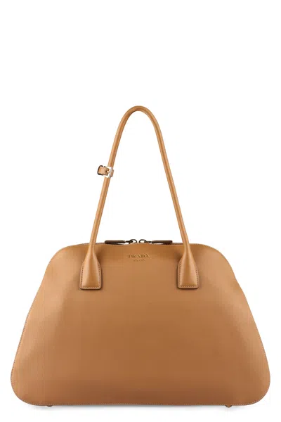 Prada Medium Leather Tote In Camel