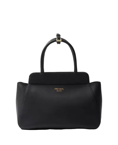 Prada Womens Black Logo-embossed Medium Leather Tote Bag