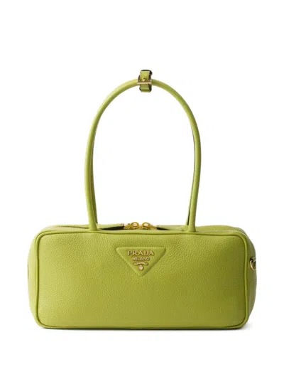 Prada Flou Zip Leather Top-handle Bag In F0362 Pistacchio