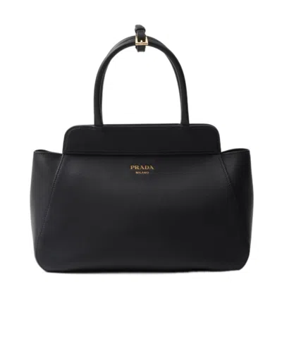 Prada Medium Leather Tote Bag In Black
