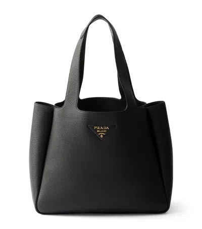 Prada Medium Leather Tote Bag In Black