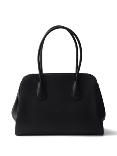 Prada Medium Leather Tote Bag In Black