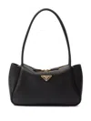 Prada Medium Zip Grain Leather Shoulder Bag In Black