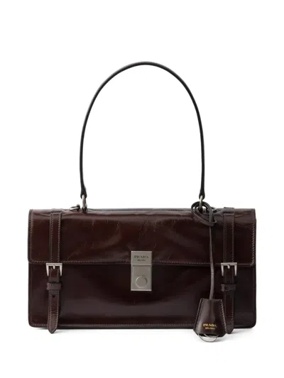 Prada Medium Leather Tote Bag In Brown