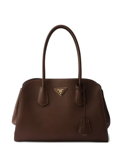 Prada Medium Leather Tote Bag In Brown
