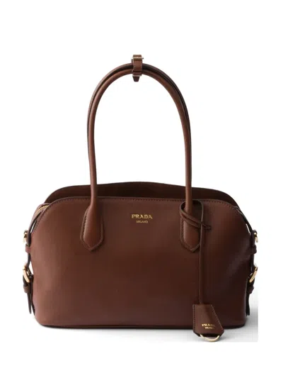 Prada Signet Medium Leather Tote Bag In Neutral