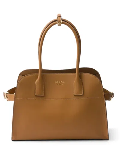 Prada Medium Leather Tote Bag In Brown