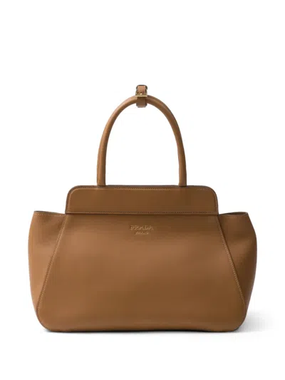 Prada Medium Leather Tote Bag In Brown