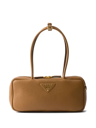 Prada Medium Leather Tote Bag In Brown