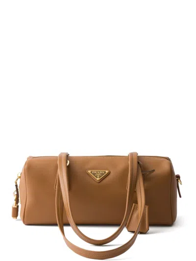 Prada Medium Leather Tote Bag In Brown