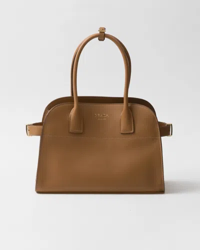 Prada Medium Leather Top-handle Bag In Caramel