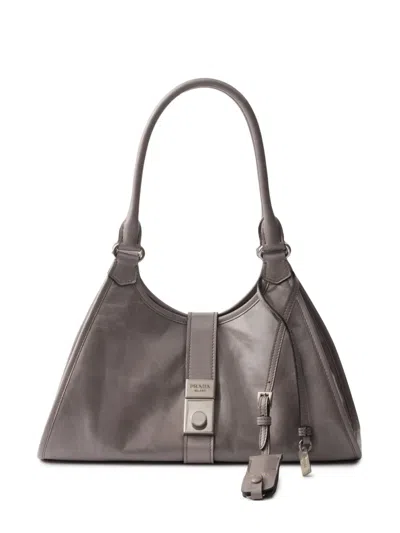 Prada Medium Leather Tote Bag In Blue-gray