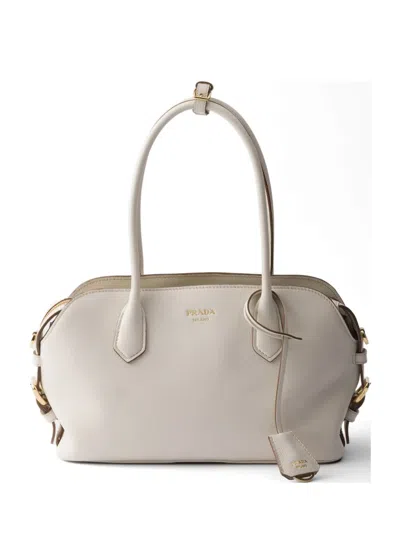 Prada Medium Leather Tote Bag In Neutral