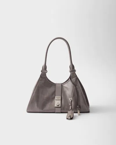 Prada Medium Leather Tote Bag In Pewter