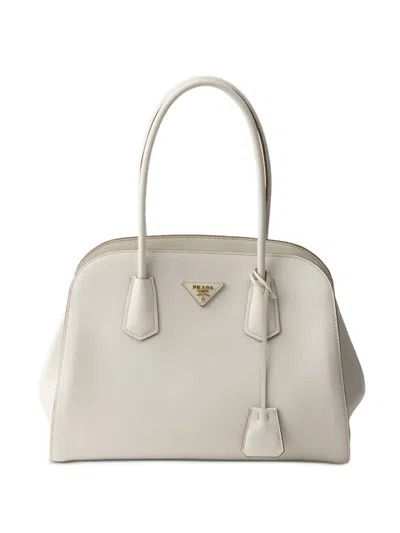 Prada Medium Leather Tote Bag In White