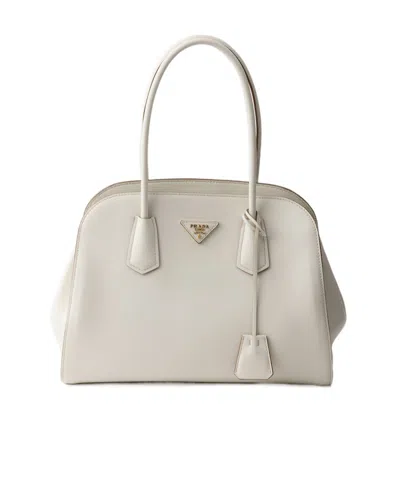 Prada Medium Leather Tote Bag In White