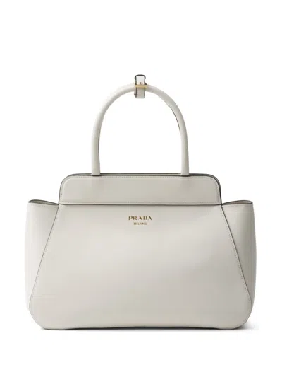 Prada Medium Leather Tote Bag In White
