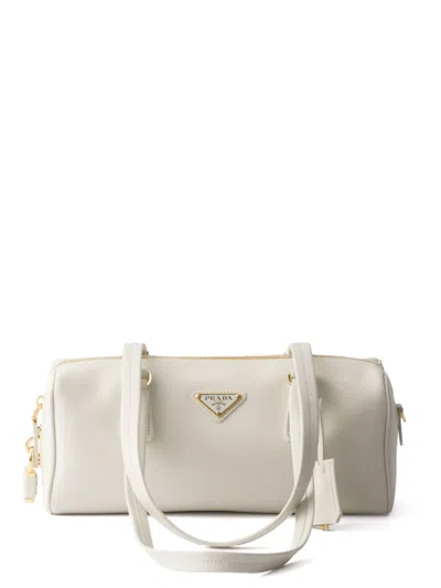 Prada Medium Leather Tote Bag In White