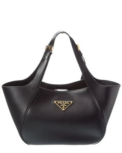 Prada Medium Leather Tote In Black