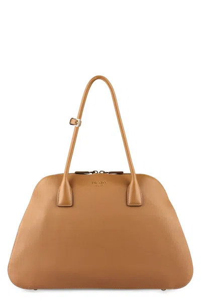 Prada Medium Leather Tote In Brown
