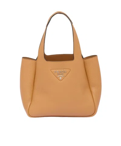Prada Medium Leather Tote In Brown