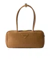 Prada Leather Shoulder Bag Double Handles Rectangular In Brown