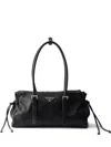 Prada Medium Leather Triangle-logo Tote Bag In Black