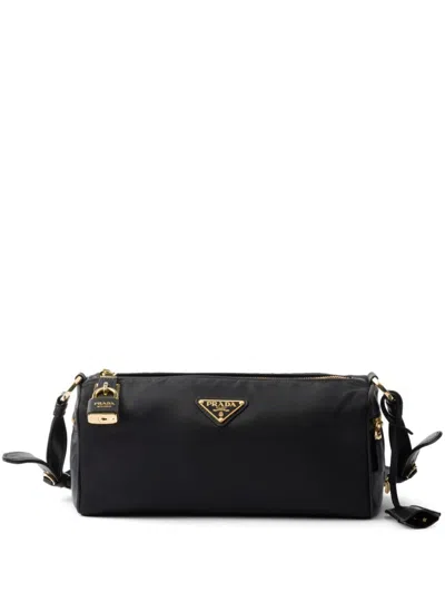 Prada Medium Re-nylon And Leather Shoulder Bag With Padlock In Black