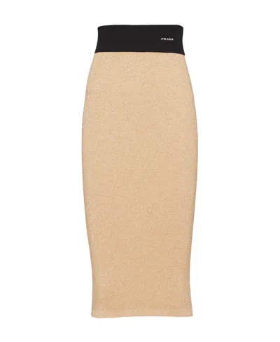 Prada Medium-length Skirt In Logo Details In Yellow & Orange