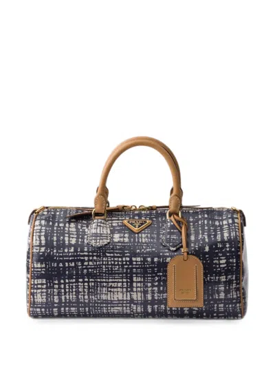 Prada Medium Linen Blend And Leather Top-handle Bag In Multi