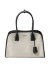 Prada Medium Linen-blend Tote Bag In Tan/black